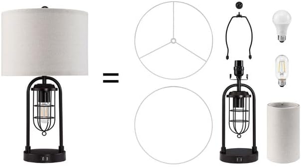 KAWOTI Set of 2 Farmhouse Table Lamps with USB Ports and Night Light Modern Nightstand Lamp for Living Room Bedroom（Bulbs Included）