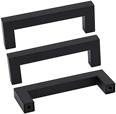 goldenwarm 60 Pack 4 Inch Black Cabinet Handles Matte Black Drawer Pulls Stainless Steel Cabinets Hardware Square Bar Modern for Kitchen Bathroom Cupboard