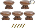 5PCS Round Wood Drawer Knob,Dresser Furniture Drawers 33mm Dia,Walnut Cabinet Pulls Handles with Screws Hardware for Drawer Wardrobe Dresser
