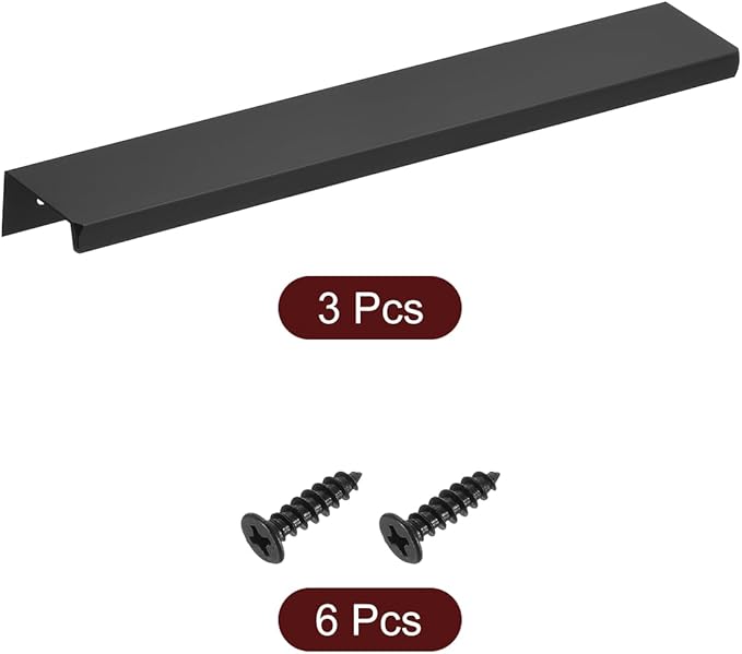 uxcell Cabinet Finger Edge Pull, 3pcs 200mm / 7.87" Aluminum Alloy Back Mount Hidden Cabinet Pulls Concealed Handle for Home Kitchen Drawer Cabinet, Black