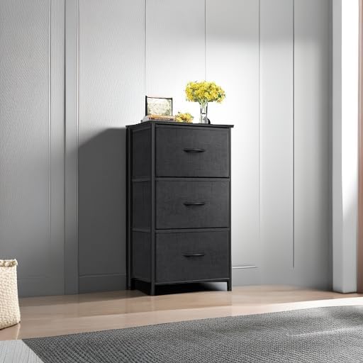 AODK Dresser for Bedroom Nightstand Small Dressers Chest of Drawers End Table for Living Room, Closet Dresser with 3 Storage Drawers Organizer Clothes, Black