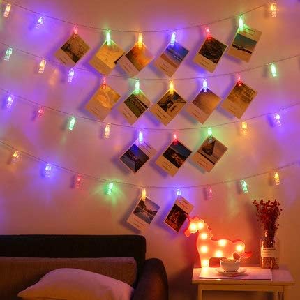 50 LED Photo Clip Fairy Lights for Home Bedroom Wall - Twinkle Starry Decor for Halloween, Thanksgiving, Christmas, Party, Wedding - Multicolor