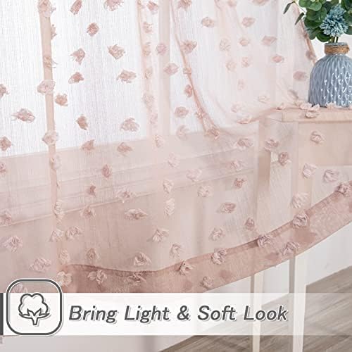 MYSKY HOME Pom Pom Pink Sheer Curtains for Bedroom Girls Room Dusty Rose Curtains 72 Inches Long for Nursery Kids Light Filtering Boho Window Drapes, Rod Pocket, 52" Wide, 2 Panels