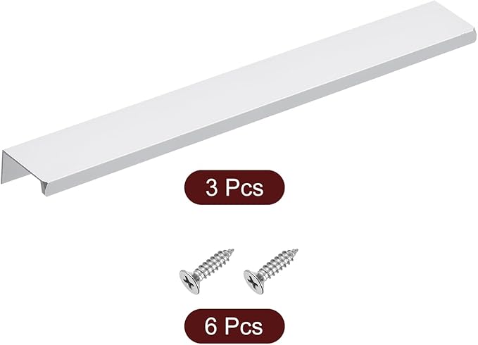 uxcell Cabinet Finger Edge Pull, 3pcs 250mm / 9.84" Aluminum Alloy Back Mount Hidden Cabinet Pulls Concealed Handle for Home Kitchen Drawer Cabinet, Silver