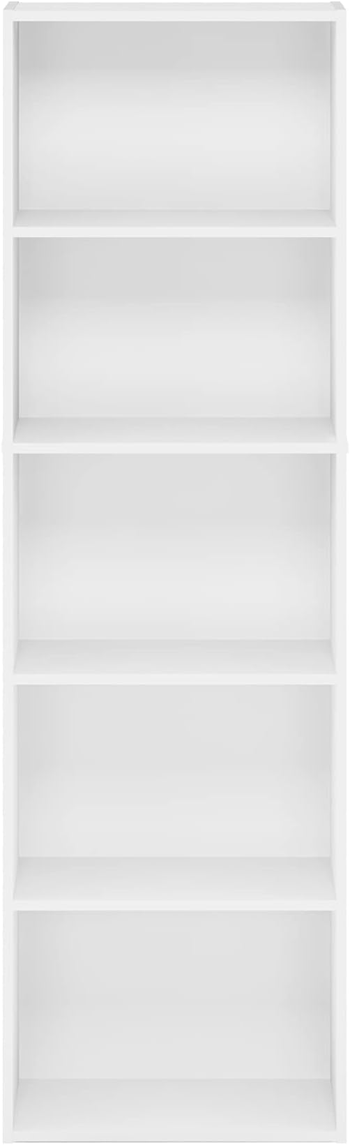 Furinno LUDER Book Shelf, 5-Tier Bookshelf, Bookcase, 9.4" x 15.8" x 52", for Living Room, Bedroom, Home Office, White