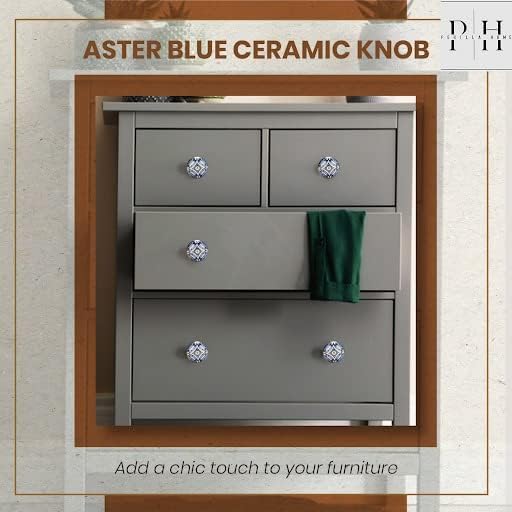 Perilla Home Set of 6 Aster Knob Ceramic Decorative Round Knobs for Home Kitchen Cabinet Vintage Hardware Cupboard Door Dresser Wardrobe Drawer Pulls (Blue)
