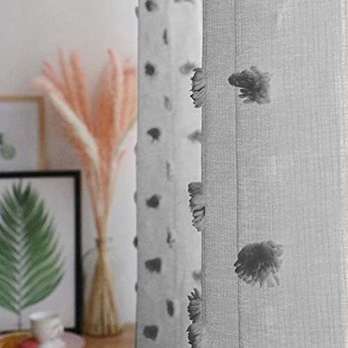 MYSKY HOME Pom Pom Grey Sheer Curtains for Bedroom Girls Room Curtains for Nursery Kids Light Filtering Boho Window Drapes, Rod Pocket, 52 x 95 Inches, 2 Panels