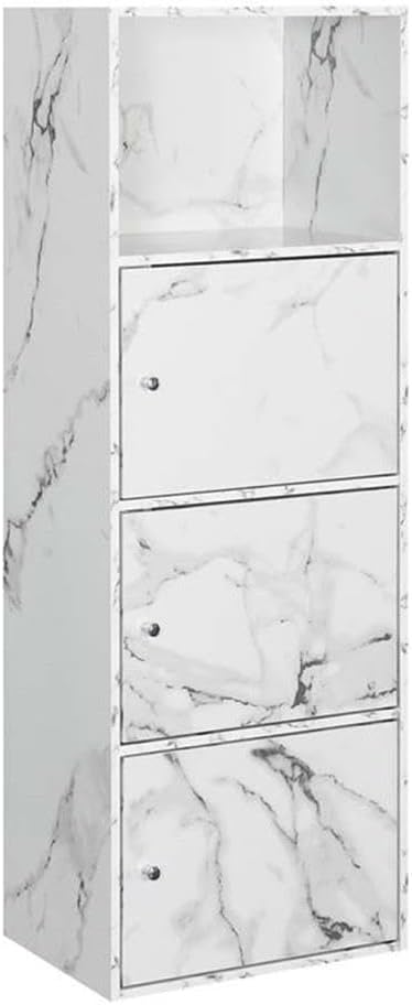 Convenience Concepts Xtra Storage 3 Door Cabinet in White Faux Marble Wood Finish
