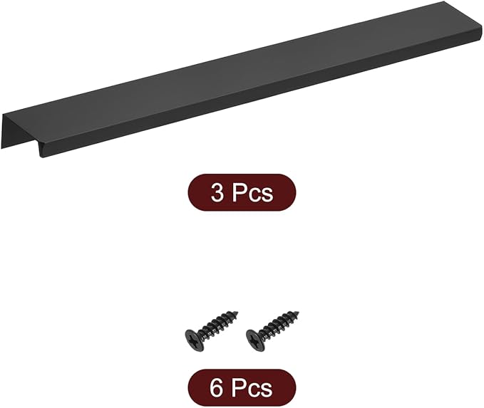 uxcell Cabinet Finger Edge Pull, 3pcs 250mm / 9.84" Aluminum Alloy Back Mount Hidden Cabinet Pulls Concealed Handle for Home Kitchen Drawer Cabinet, Black