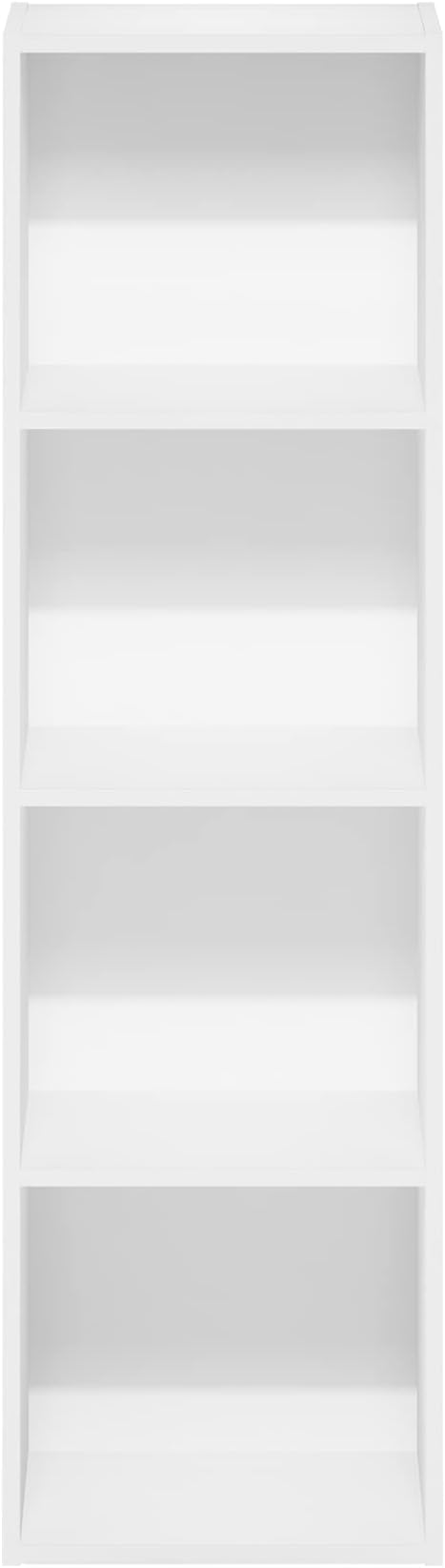 Furinno PASIR Book Shelf, 4-Tier Modern Bookshelf, Open Shelves Bookcase 9" x 12" x 42", for Living Room, Bedroom, Home Office, White