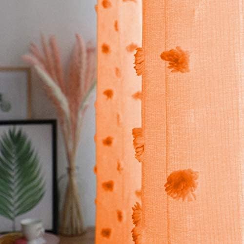 MYSKY HOME Pom Pom Orange Sheer Curtains for Bedroom Girls Room Curtains 72 Inches Long for Nursery Kids Light Filtering Boho Window Drapes, Rod Pocket, 38" Wide, 2 Panels