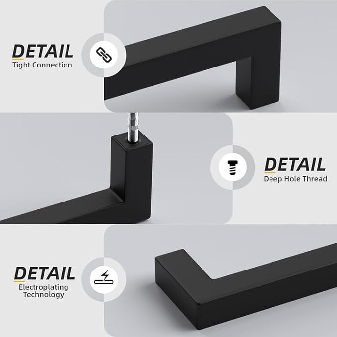 goldenwarm 35 Pack 12-3/5 Inch Black Cabinet Handles Matte Black Drawer Pulls Stainless Steel Cabinets Hardware Square Bar Modern for Kitchen Bathroom Cupboard