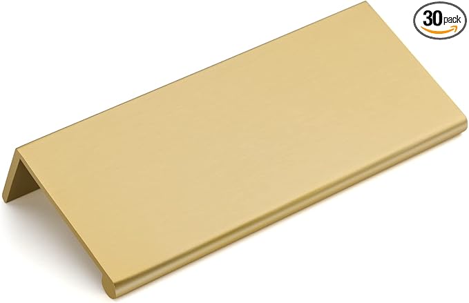 goldenwarm 30 Pack Gold Finger Edge Pulls Drawer Finger Pulls Champagne Gold Kitchen Hardware Handles Bedroom Dresser Drawers,3in Hole Center
