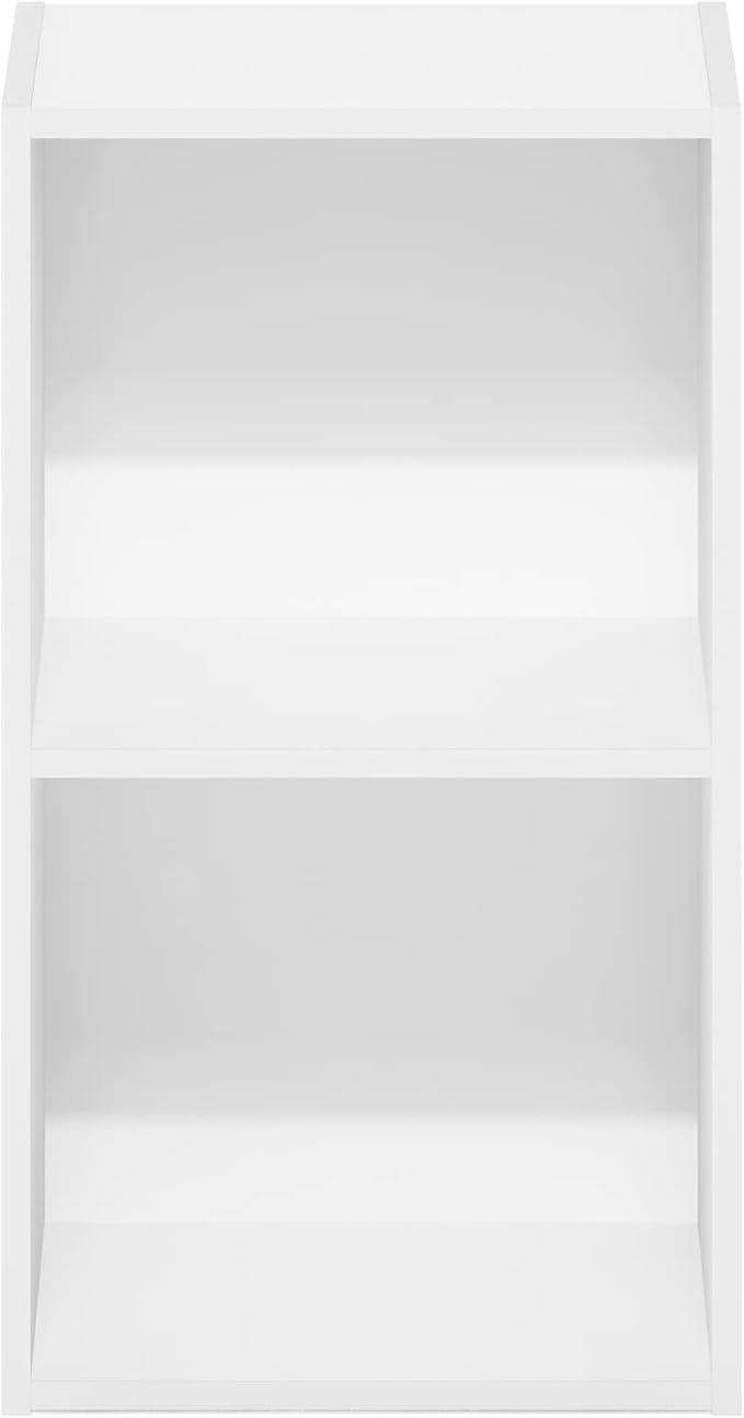 Furinno PASIR Book Shelf, 2-Tier Modern Bookshelf, Open Shelves Bookcase 9" x 12" x 21", for Living Room, Bedroom, Home Office, White