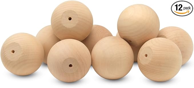 Wood Knobs, 2.5 Inch Round Natural Wood Drawer Pulls, Pack of 12 Unfinished Wooden Drawer Knobs, Ball Shaped Wood Cabinet Knobs, Nursery Dresser Knobs, Wood Door Knobs and Crafts
