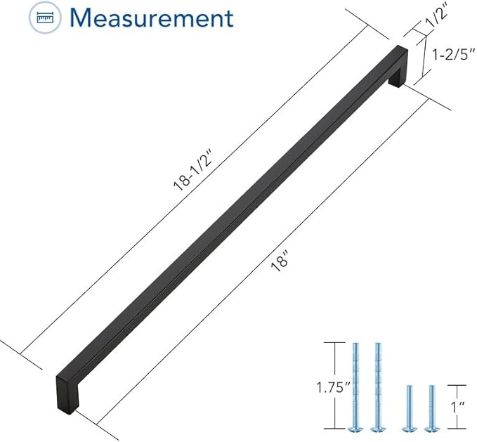 Ravinte 20 Pack Black Cabinet Pulls 18 Inch Square Kitchen Cabinet Handles Matte Black Kitchen Hardware for Drawer Pulls Drawer Handles Come with Screwdriver