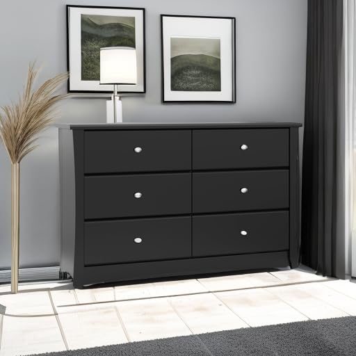 Storkcraft Crescent 6-Drawer Dresser (Black) – GREENGUARD Gold Certified, Black Dresser for Bedroom, Kids & Nursery Storage Chest, Safety Interlocking Drawers, Pre-Installed Tracks, Kids Chest