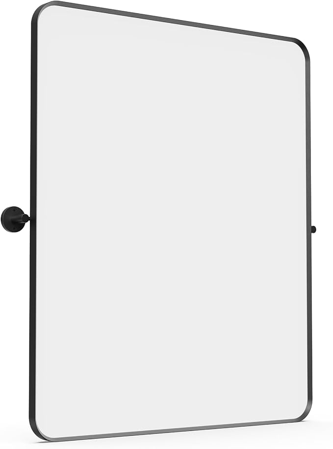 24" x 32" Pivot Rectangle Bathroom Mirror Tilting Beveled Black Metal Framed Vanity Mirrors for Wall, Tempered Glass