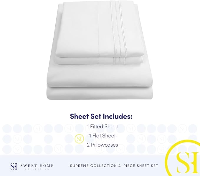 Split King Sheets - Breathable Luxury Sheets with Full Elastic & Secure Corner Straps Built In - 1800 Supreme Collection Extra Soft Deep Pocket Bedding Set, Sheet Set, Split King Size, White