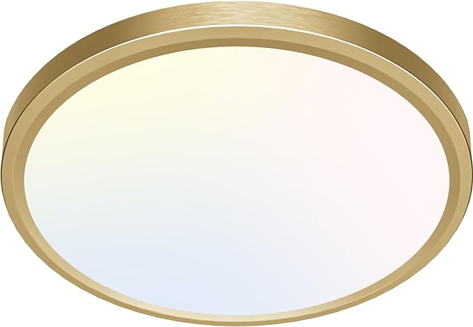 zemty LED Ceiling Light Golden - 12In 28W Aureate Flush Mount Ceiling Light, 3 Color Temperature 3000K/4500K/6000K - 3200lm Gilded Round Flat Light Fixture for Kitchen Bathroom Shower