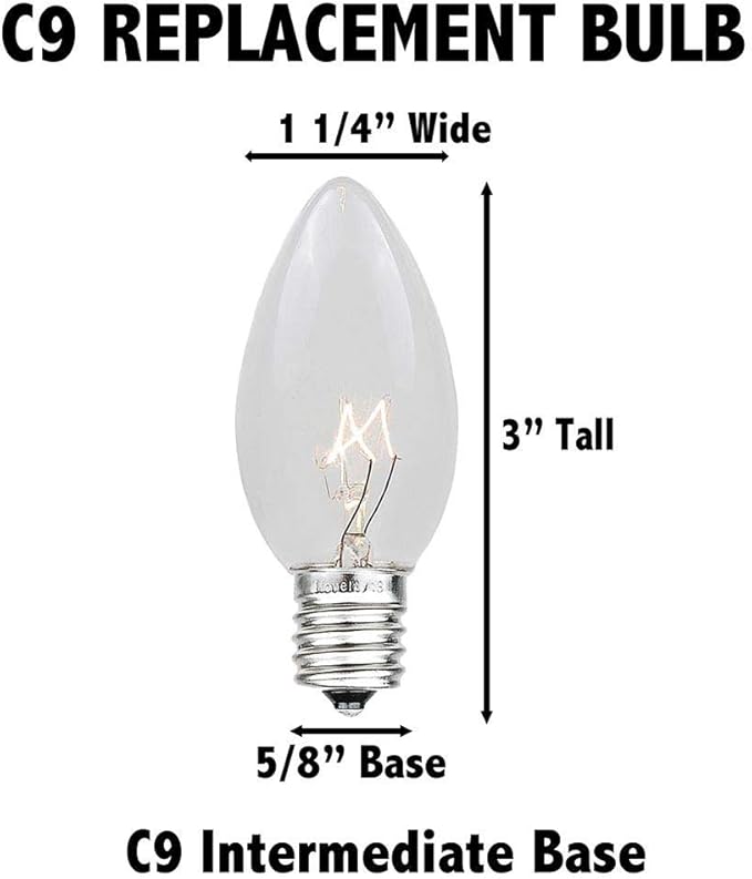 25 Foot C9 Multi Ceramic Christmas String Light Set - Opaque Bulbs - Roofline Light String - Green Wire