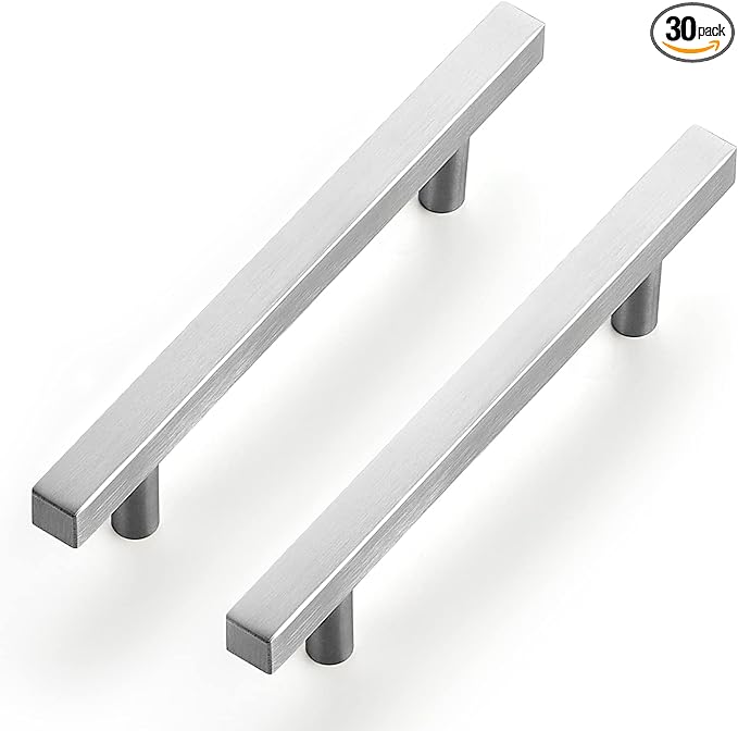 Ravinte Brushed Nickel Cabinet Handles 30 Pack 4-1/2 inch Satin Nickel Square Cabinet Pulls Silver Hardware for Kitchen Cabinets 7 inch Overall Length Stainless Steel Drawer Pulls