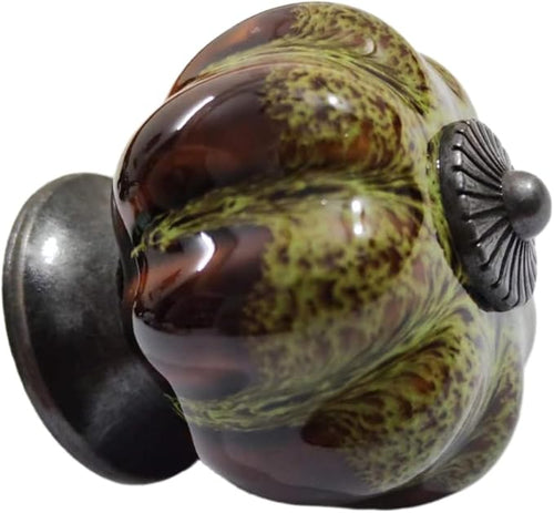 10 Pack Vintage Ceramic Pumpkin Cabinet Knobs, Kitchen Cabinet Drawers Dresser Cupboard Pull Handles Door Pulls with 5 Kinds of Screws (Leopard Print -Green)