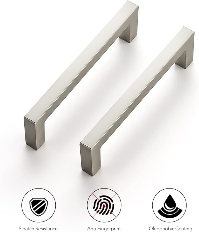 Ravinte 20 Pack Solid 3-3/4 Inch Center to Slim Square Bar Drawer Handles Cabinet Brushed Nickel Pulls Kitchen Hardware, Satin Nickel, 3-3/4'' Hole