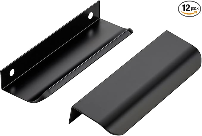 Ravinte Hardware 12 Pack Black Cabinet Handles, 4.75 Inch (120mm) Finger Edge Pulls, 3.75 Inch Hole Center, Finger Pulls for Cabinets