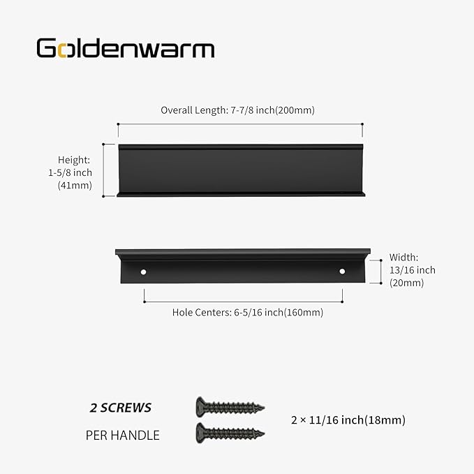 goldenwarm 15 Pack Black Finger Edge Pulls Drawer Finger Pulls Matte Black Kitchen Hardware Handles Bedroom Dresser Drawers,6-1/4in Hole Center
