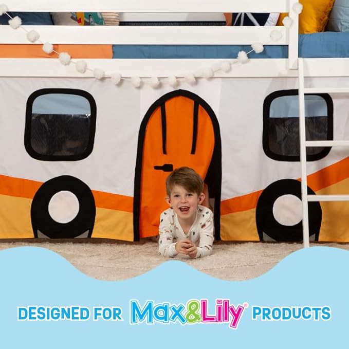 Max & Lily Underbed Curtain for Low Bunk/Loft Bed, Princess Play Privacy Set for Kids, 2 Panel Cotton Set for Bottom Bunk, Blue/Silver