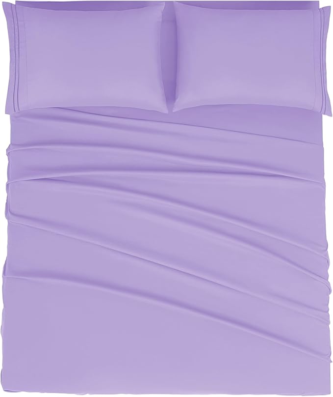 Mejoroom King Size Bed Sheet Set - Hotel Luxury 1800 Bedding Sheets & Pillowcases - 16" Deep Pocket Fitted Sheet, Soft, Breathable, Wrinkle & Fade Resistant - 4 Piece(King,Violet)