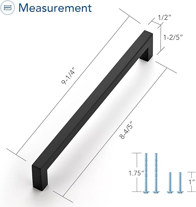 Ravinte 5 Pack Black Cabinet Pulls 8-4/5 Inch Square Kitchen Cabinet Handles Matte Black Kitchen Hardware for Drawer Pulls Drawer Handles Come with Screwdriver