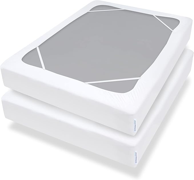Box Spring Cover King Size with Smooth and Elastic Woven Material, Alternates for Bed Skirt, Wrinkle & Fading Resistant, Washable, Dustproof, White, 2 Pack