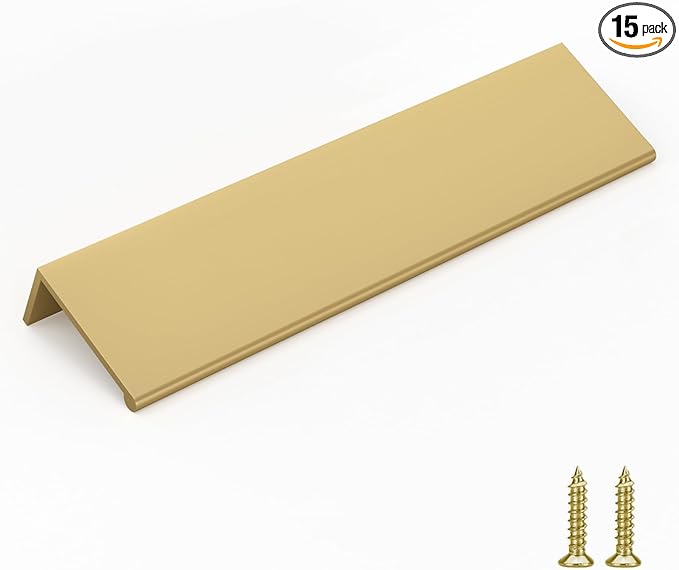 goldenwarm 15 Pack Gold Finger Edge Pulls Drawer Finger Pulls Champagne Gold Kitchen Hardware Handles Bedroom Dresser Drawers,6-1/4 in Hole Center