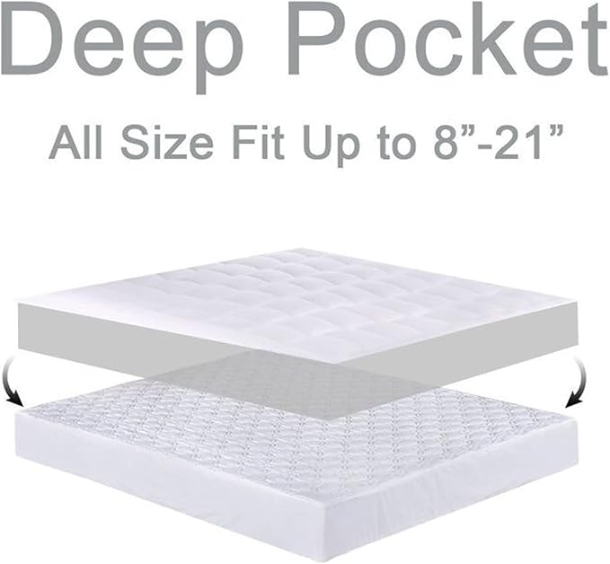 Mattress Topper Super Queen for Back Pain, Extra Thick Mattress Pad Cover, Plush Pillow Top, Deep Elastic Pocket, Grey