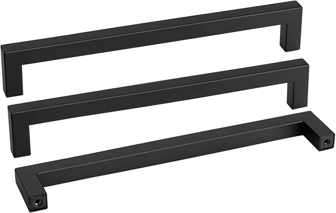 goldenwarm 50 Pack 11-1/3 Inch Black Cabinet Handles Matte Black Drawer Pulls Stainless Steel Cabinets Hardware Square Bar Modern for Kitchen Bathroom Cupboard