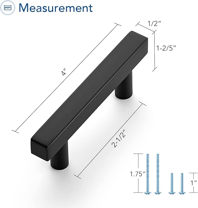 Ravinte Black Cabinet Handles 10 Pack 2-1/2 inch Matte Black Square Cabinet Pulls Black Kitchen Hardware 4 inch Overall Length Black Kitchen Drawer Pulls