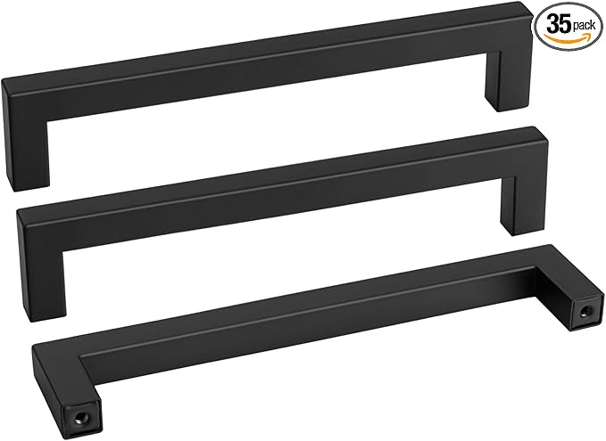 goldenwarm 35 Pack 8 Inch Black Cabinet Handles Matte Black Drawer Pulls Stainless Steel Cabinets Hardware Square Bar Modern for Kitchen Bathroom Cupboard