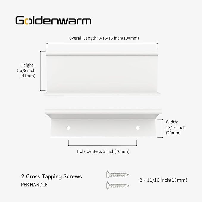 goldenwarm 15 Pack White Finger Edge Pulls Drawer Finger Pulls Kitchen Hardware Handles Bedroom Dresser Drawers, 3in Hole Centers