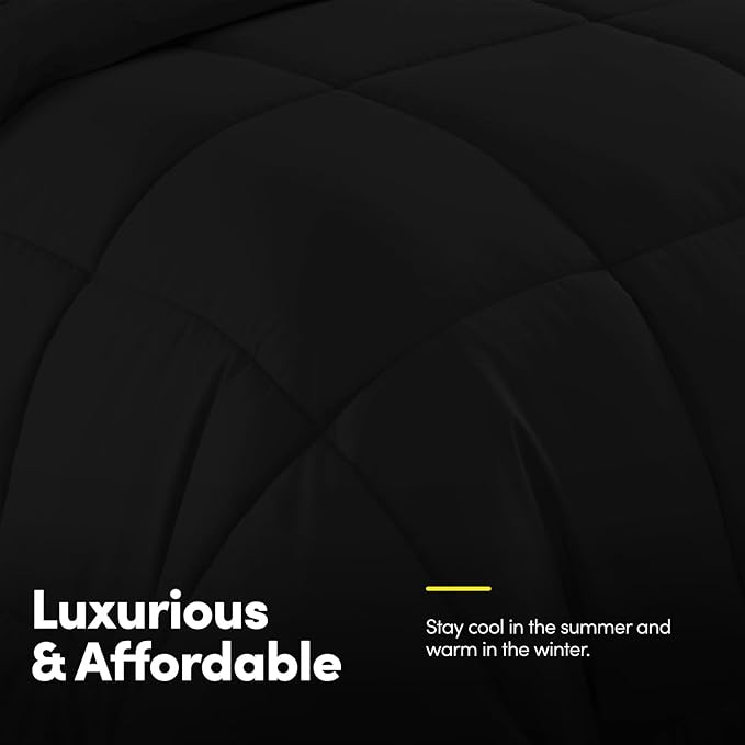 Sweet Home Collection 5 Piece Comforter Set Bag Solid Color All Season Soft Down Alternative Blanket & Luxurious Microfiber Bed Sheets, Black, Twin XL