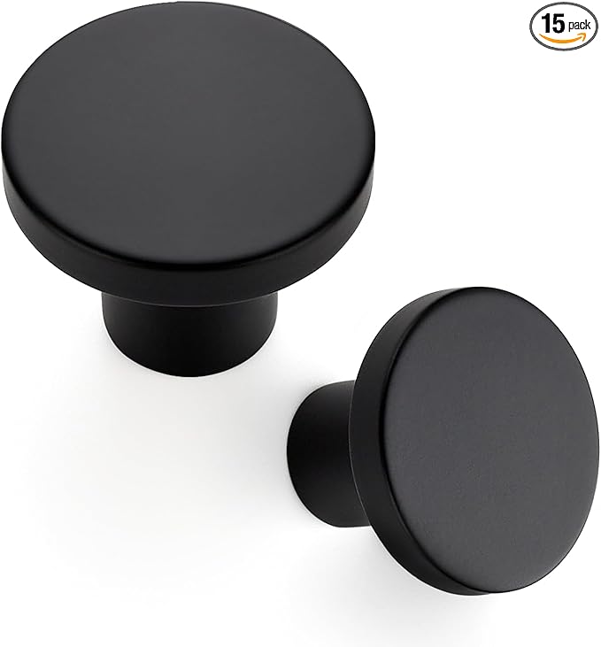 Ravinte 15 Pack Cabinet Knobs Black Kitchen Cabinet Knobs Round Dresser Drawer Pulls Closet Door Pulls 1-1/5 Inch