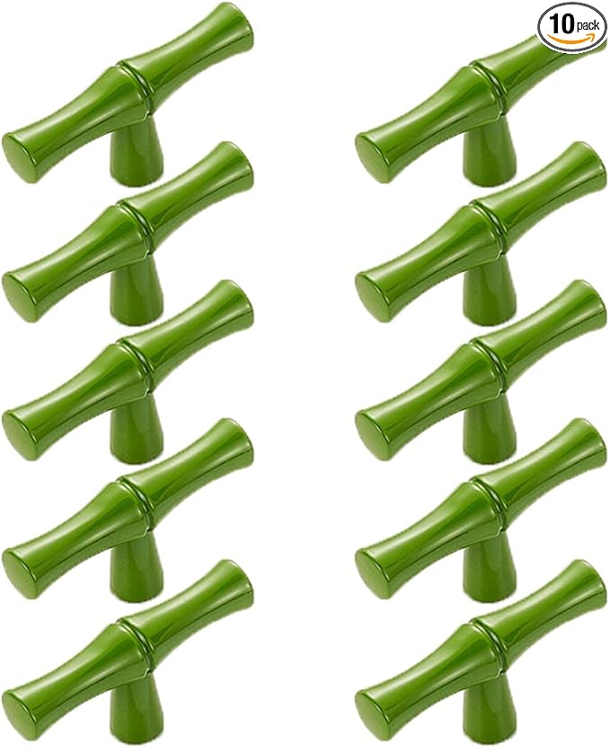 10pcs Cabinet Knobs Single Hole,Bamboo Shape Kitchen Cupboard Dresser Closet Drawer Door Handles Pulls Green