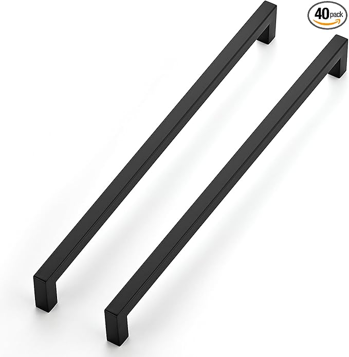 JOY DECOR 40 Pack Cabinet Handles, Black Cabinet Pulls, 12-3/5 Inch Kitchen Closet Handles Square Drawer Pulls Stainless Steel Drawer Hardware, 320mm Hole Centers