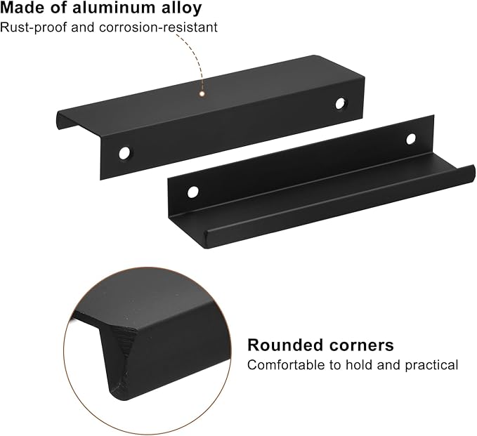 uxcell Cabinet Finger Edge Pull, 3pcs 120mm / 4.72" Aluminum Alloy Back Mount Hidden Cabinet Pulls Concealed Handle for Home Kitchen Drawer Cabinet, Black