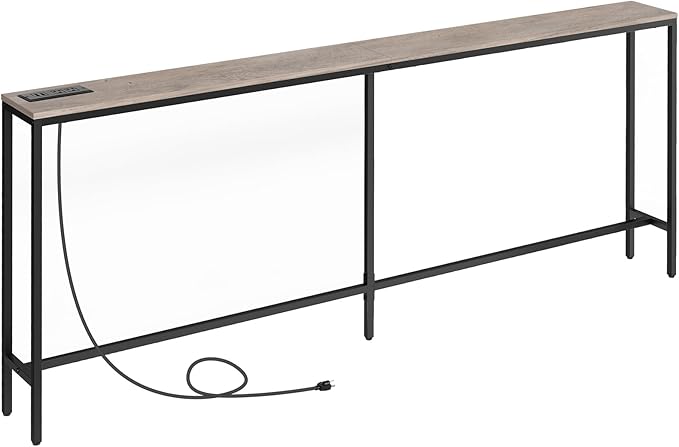78.7" Console Table with Power Outlet, Narrow Sofa Table, Industrial Entryway Table with USB Ports, Behind Couch for Entryway, Hallway, Foyer, Living Room, Greige CTHG20E01