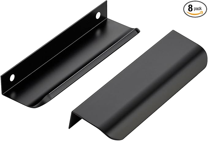 Ravinte Hardware 8 Pack Black Cabinet Handles, 5 Inch (128mm) Finger Edge Pulls, 4 Inch Hole Center, Finger Pulls for Cabinets