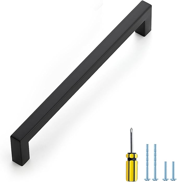 Ravinte 1 Pack Black Cabinet Pulls 7-1/2 Inch Square Kitchen Cabinet Handles Matte Black Kitchen Hardware for Drawer Pulls Drawer Handles Come with Screwdriver