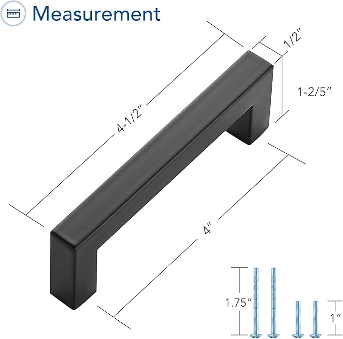 Ravinte 1 Pack Black Cabinet Pulls 4 Inch Square Kitchen Cabinet Handles Matte Black Kitchen Hardware for Drawer Pulls Drawer Handles Come with Screwdriver