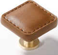 2 Pack Brown Leather Drawer Pulls Square Leather Handles Cabinet knobs for Kitchen Bathroom Cabinets Dressers Furniture Handles